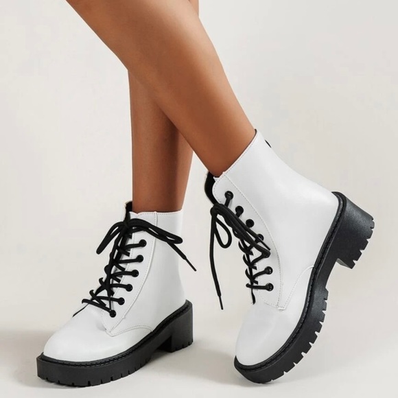 NIB Shein White Combat Boots - Picture 1 of 9